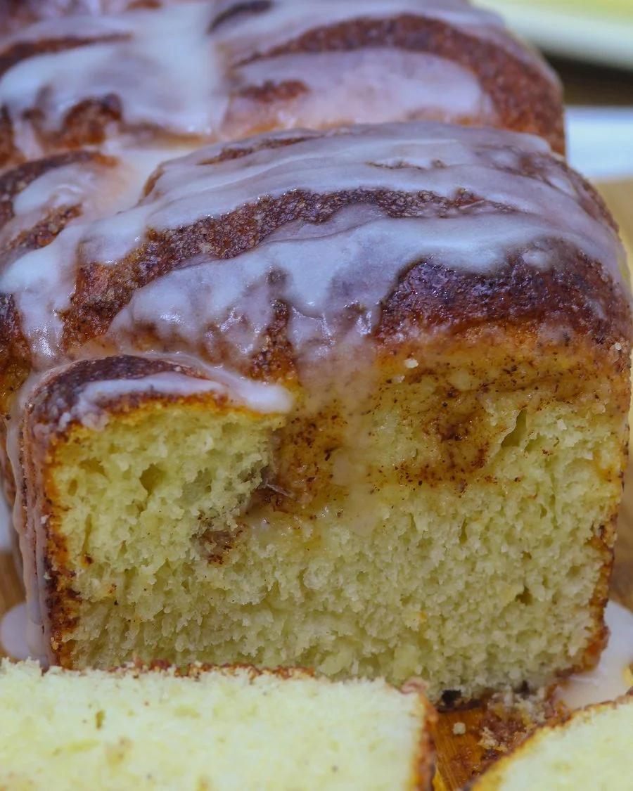 Cinnamon swirl bread sliced to show the cinnamon sugar layers inside
