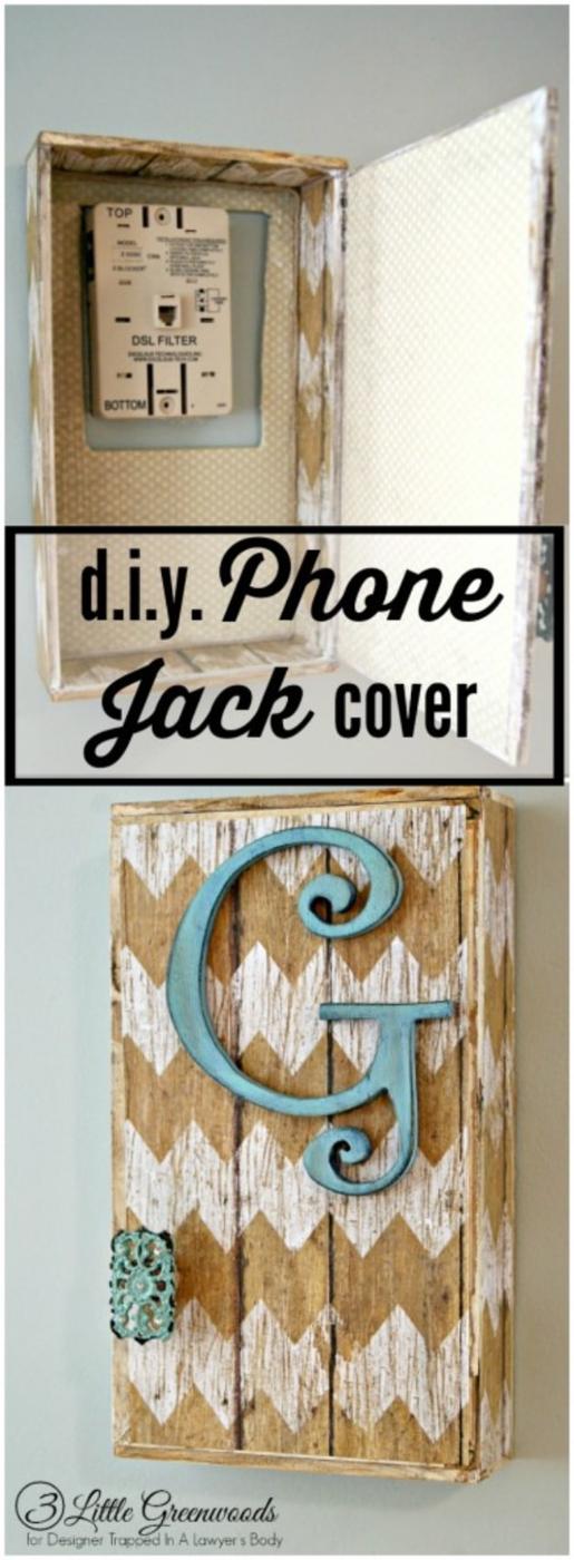 DIY Phone Jack Cover, simple to scale to fit almost any space and a nice way to make a plain corner feel finished