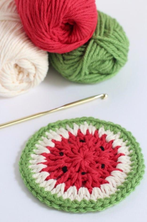 Crochet Watermelon Coasters, simple enough for a first attempt at the idea and style that outlasts the trend it started with