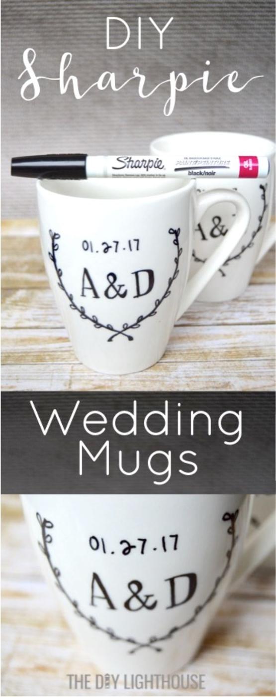 DIY Sharpie Wedding Mugs, a favorite diy wedding gift idea worth giving and worth adding to the gift giving list