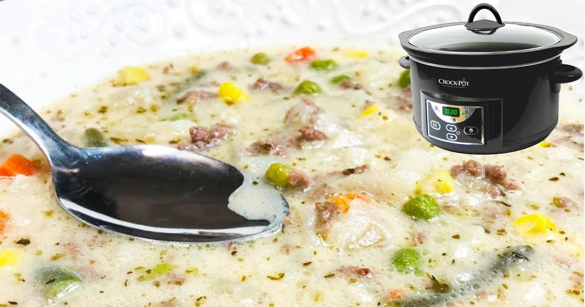 Crockpot Creamy Potato And Ground Beef Soup Recipe