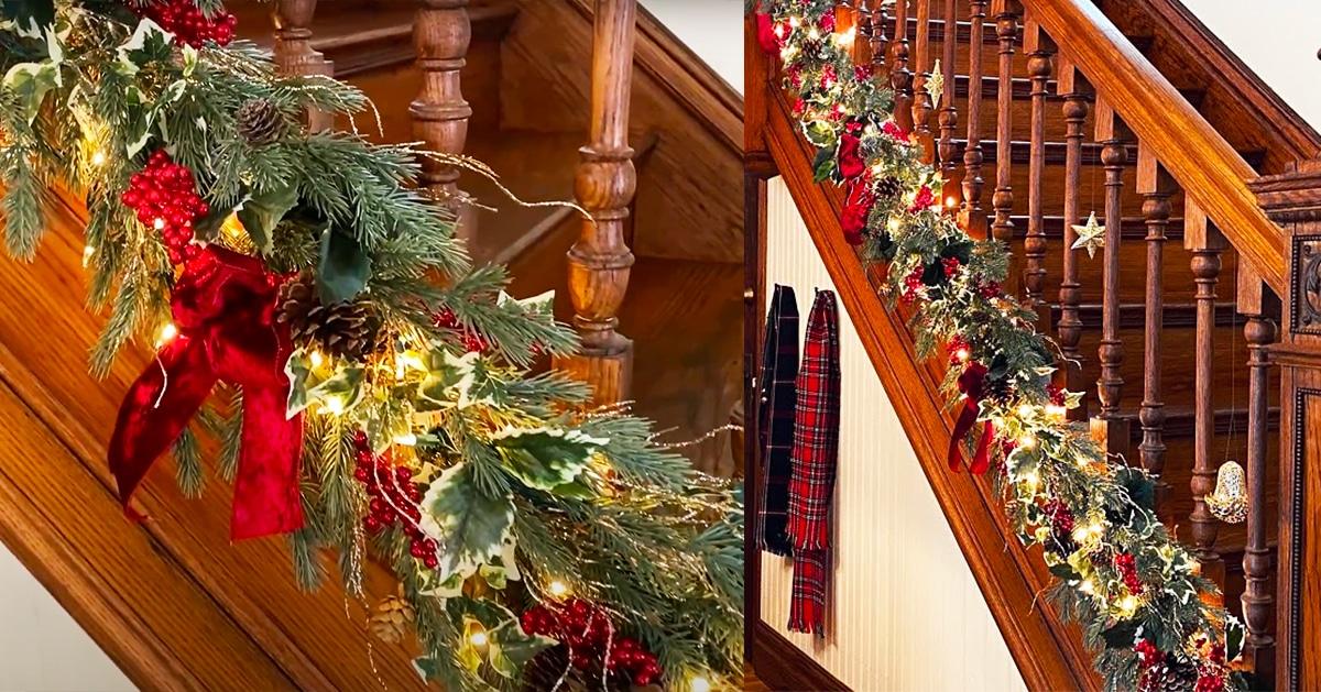 Easy DIY Christmas Staircase Garland
