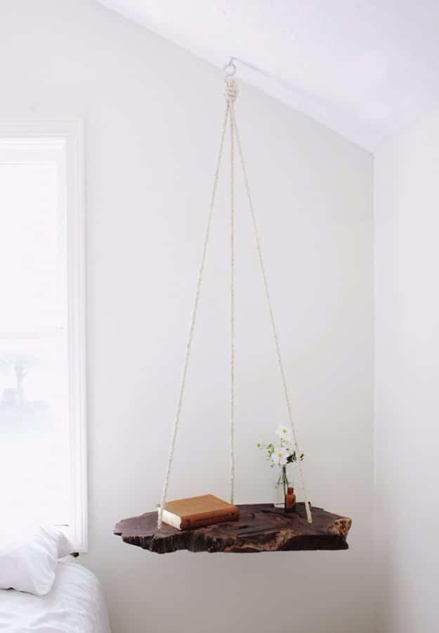 DIY Hanging Table, one of the best bedroom decor ideas on this list and an idea worth saving for later