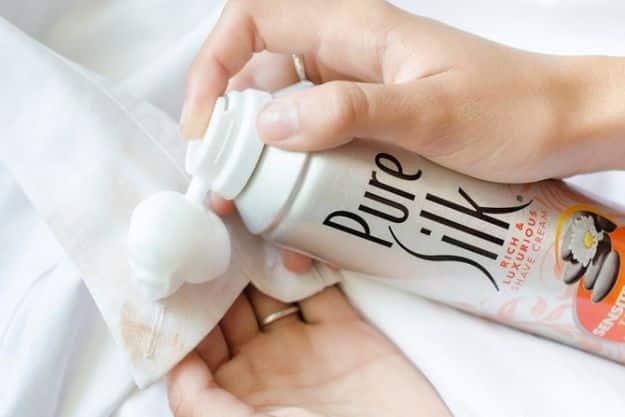 Pretreat a Makeup Smudge with Shaving Cream, a quick fix for a common laundry problem and a clever shortcut for laundry day