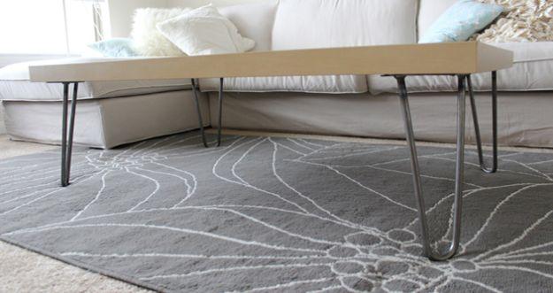 DIY Hairpin Leg Coffee Table, one of the best coffee table ideas on this list and one of the more clever picks on this list