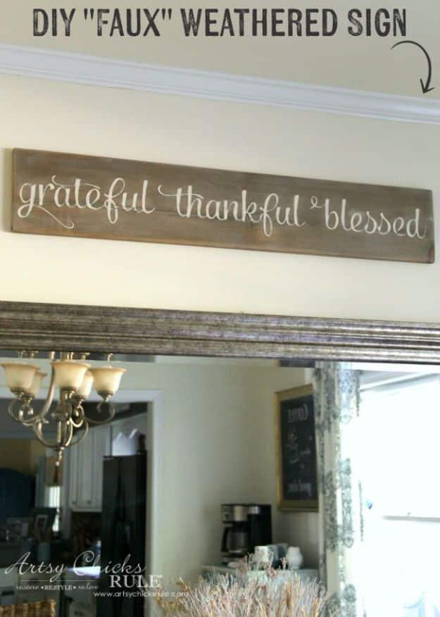 DIY Weathered Sign, a farmhouse decor accent, tidy enough in mess to skip the drop cloth and a showpiece guests linger over