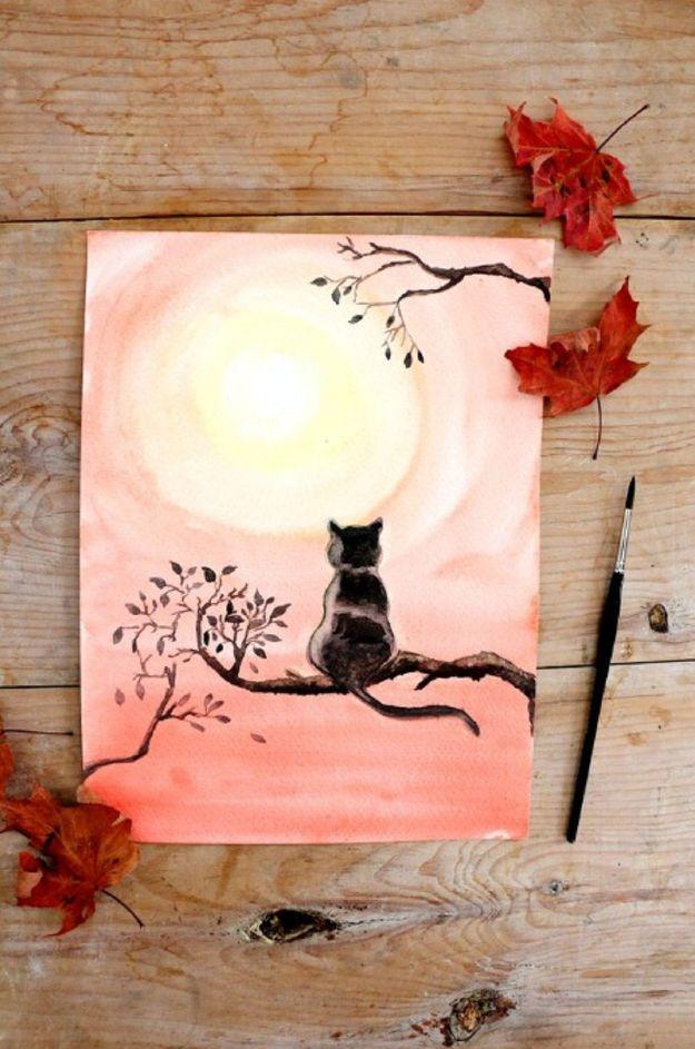 Watercolor Tutorials and Techniques - Paint Black Cat With Watercolor - How To Paint With Watercolor - Make Watercolor Flowers, Ocean, Sky, Abstract People, Landscapes, Buildings,