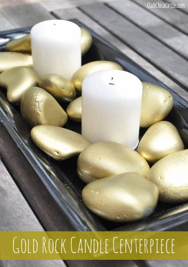 DIY Gold Rock Candle Centerpiece, a thoughtful touch that elevates the whole look and a simple upgrade almost anyone can try
