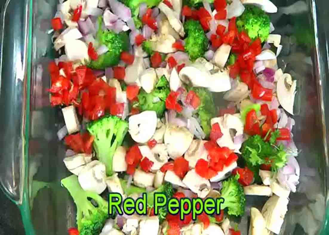 Put the veggies on the casserole dish