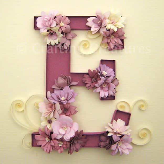 Quilled E Monogram with Fringed Flowers, a farmhouse decor accent, an upgrade pricier looking than it really was