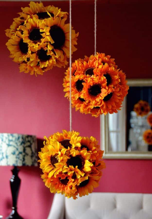 Best Crafts for Fall - DIY Hanging Sunflower Pendants - DIY Mason Jar Ideas, Dollar Store Crafts, Rustic Pumpkin Ideas, Wreaths, Candles and Wall Art, Centerpieces, Wedding Decorat