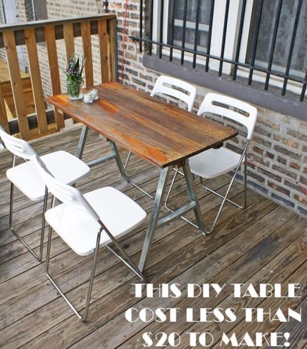Salvaged Sawhorse Dining Table DIY, quick to set up on a rainy afternoon and personality a plain space was missing