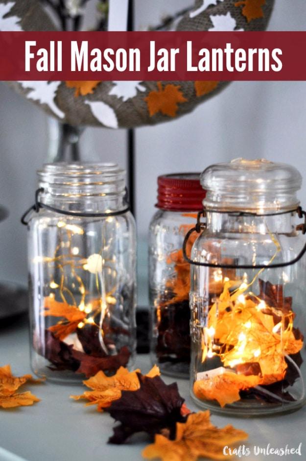 Best Mason Jar Crafts for Fall - Fall Mason Jar Lanterns - DIY Mason Jar Ideas for Centerpieces, Wedding Decorations, Homemade Gifts, Craft Projects with Leaves, Flowers and Burlap