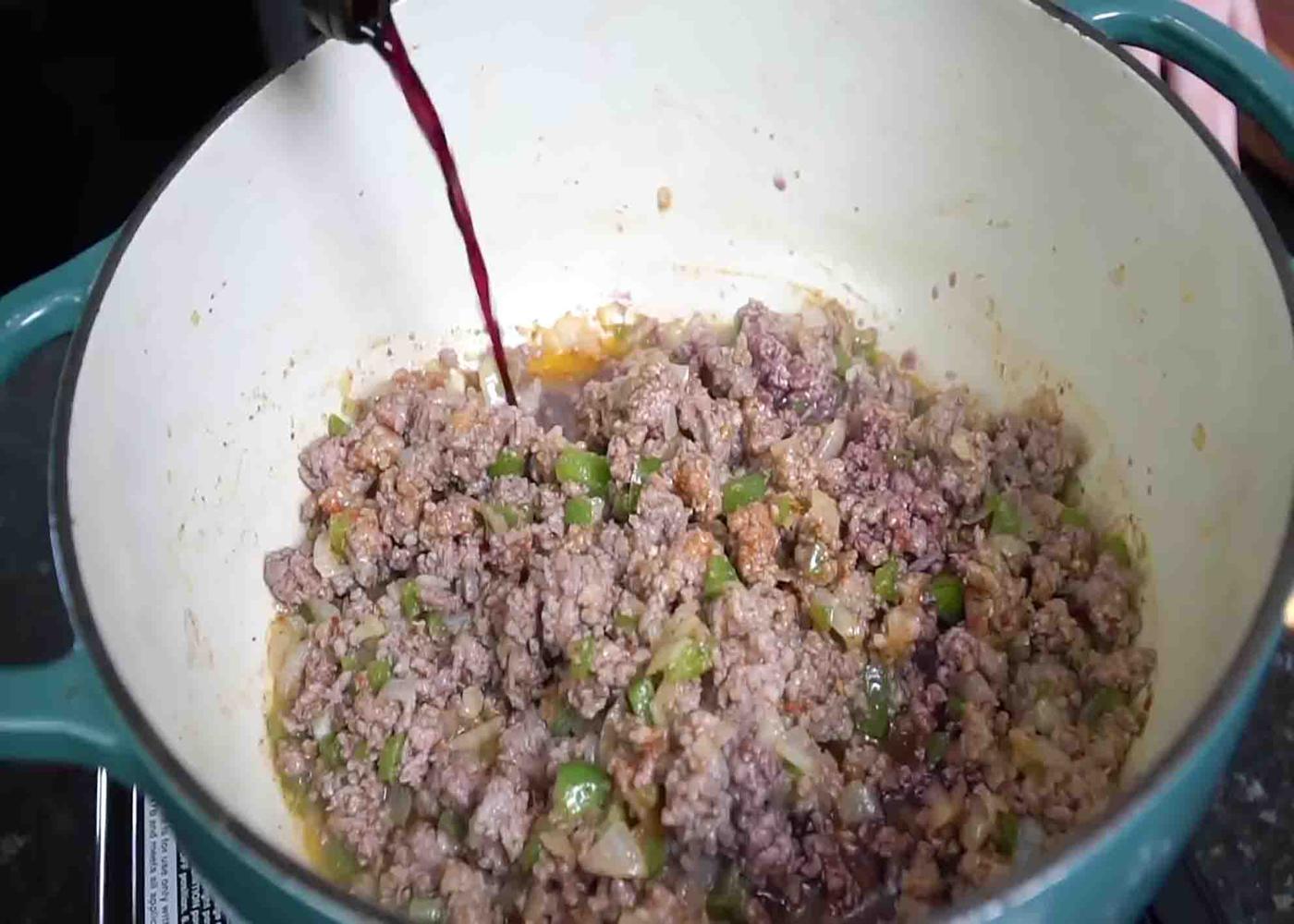 Cooking the meat for the baked spaghetti