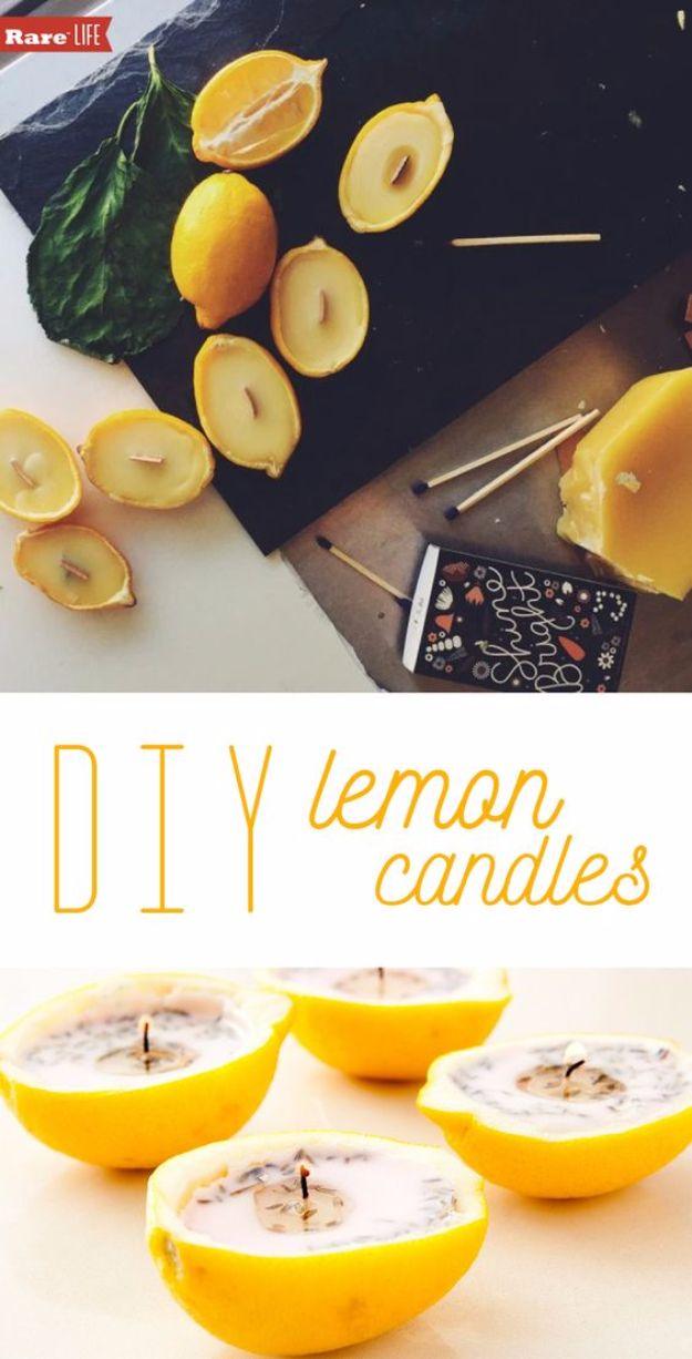 DIY Lemon Candles, a pretty DIY candle idea for the home and a budget friendly way to dress up a mantel
