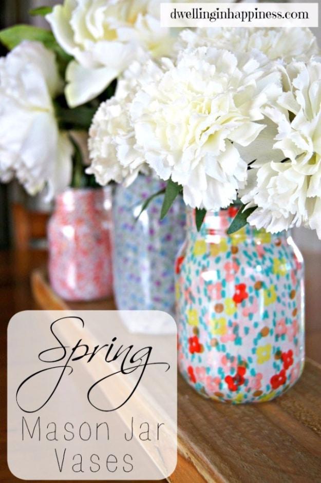 Spring Mason Jar Vases, quick enough to finish before nap time and a piece worth keeping out on display