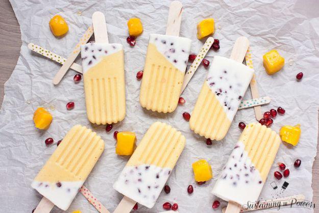 Low Sugar Dessert Recipes - Pomegranate Mango Colada Popsicles - Healthy Desserts and Ideas for Healthy Sweets Without Much Sugar - Raw Foods and Easy Clean Eating Dessert Tips, Ke