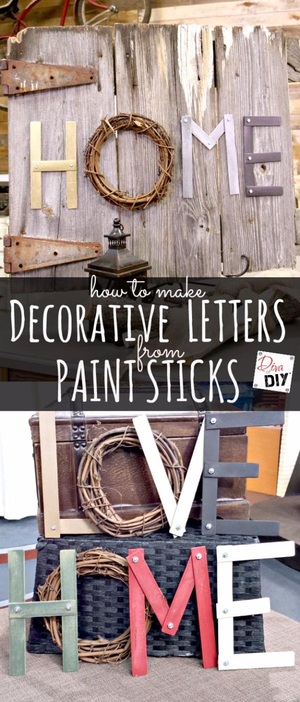 Decorative Letters From Paint Sticks, a reclaimed wood craft, easy enough for a beginner and a charming handmade detail