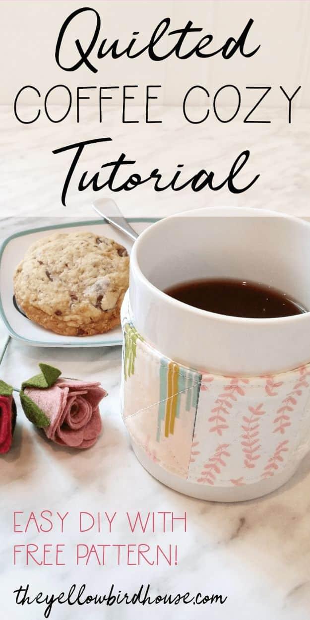 Easy Sewing Projects To Sew For Gifts - Quilted Fabric Coffee Cozy - Simple Sewing Tutorials and Free Patterns for Making Christmas and Birthday Presents - Cheap Ideas to Make and