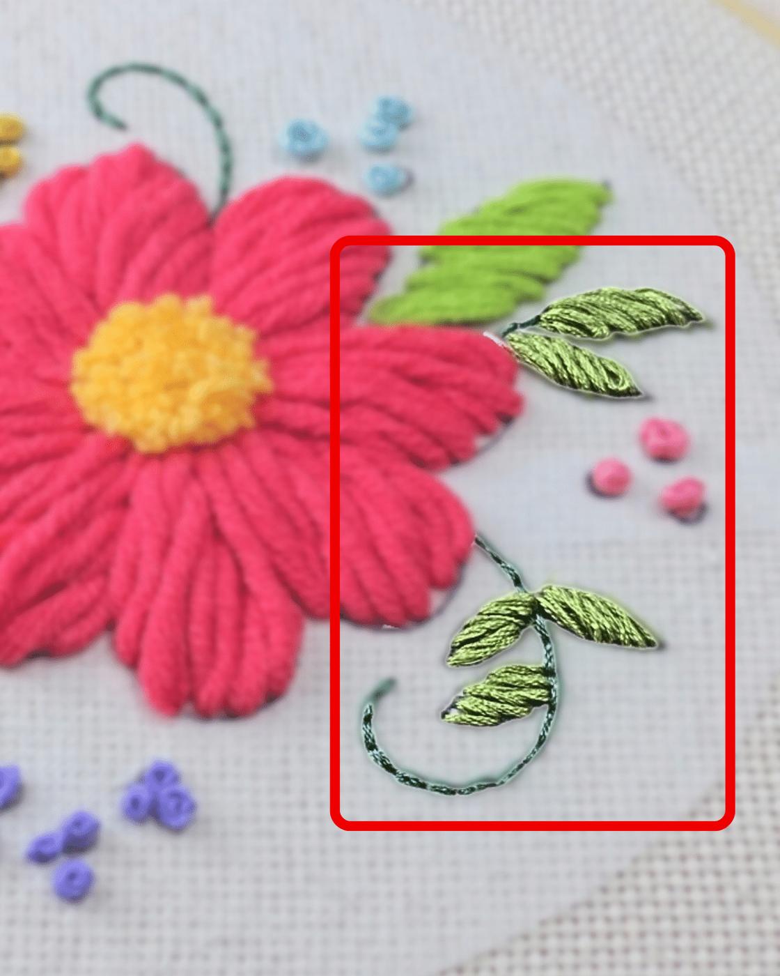Homemade Punch Needle Embroidery — embroidering the smaller leaves