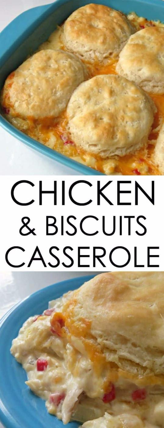 Chicken and biscuits casserole with creamy chicken filling under a crown of golden canned biscuits recipe worth making twice