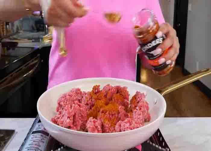 Cooking the ground beef for the taco casserole