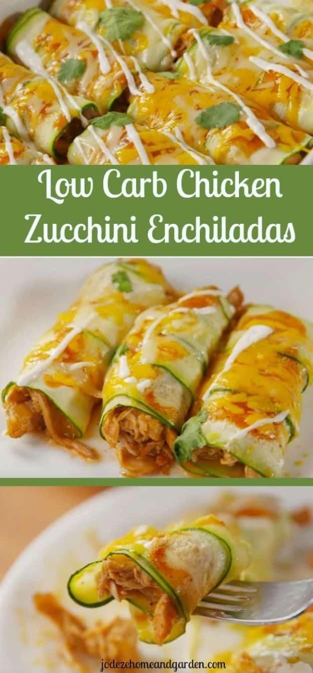 Enchiladas - Low Carb Chicken Zucchini Enchiladas - Best Easy Enchilada Recipes and Enchilada Casserole With Chicken, Beef, Cheese, Shrimp, Turkey and Vegetarian - Healthy Salsa fo