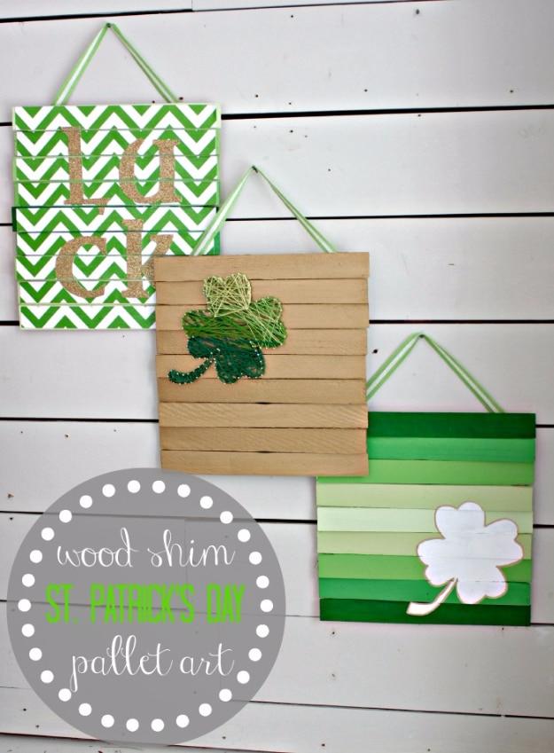 DIY St Patricks Day Ideas - DIY Wood Shim Pallet Art - Food and Best Recipes, Decorations and Home Decor, Party Ideas - Cupcakes, Drinks, Festive St Patrick Day Parties With these
