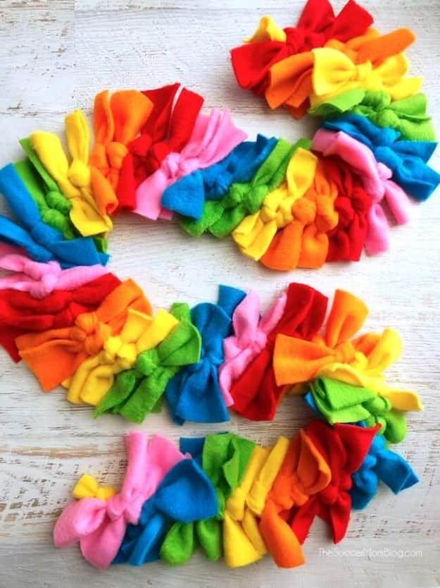Easy Rainbow No Sew Fleece Scarf, a no sew gift, quick to put together in an afternoon and an idea worth saving for later