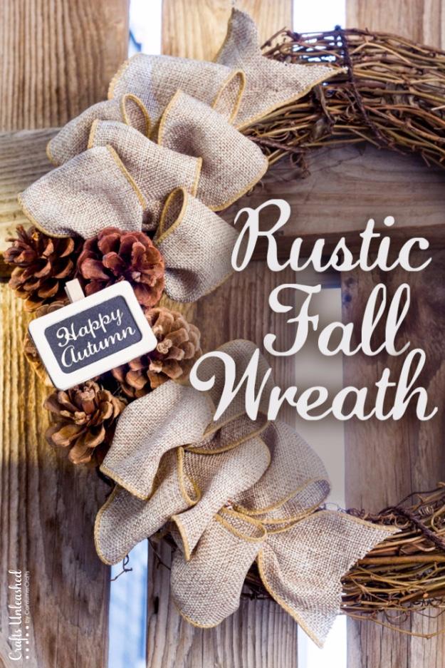 Rustic autumn wreath built on a straw form with mixed foliage, a warm fall wreath for a country door