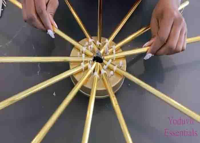 Assembling the DIY Dollar Tree chandelier