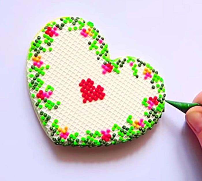 Make adorable Valentine's Day Edible Icing Grid Cross-Stitch Heart Shaped Cookies