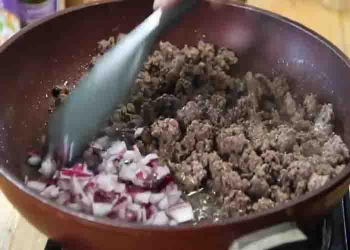 Cooking the ground beef for the taco skillet