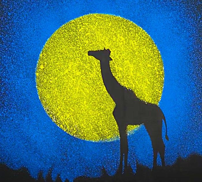 Make A Silhouette Giraffe Jungle Scene Painting