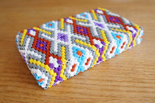 DIY bead coin purse designed from perler beads and a zipper for a practical and colorful little pouch