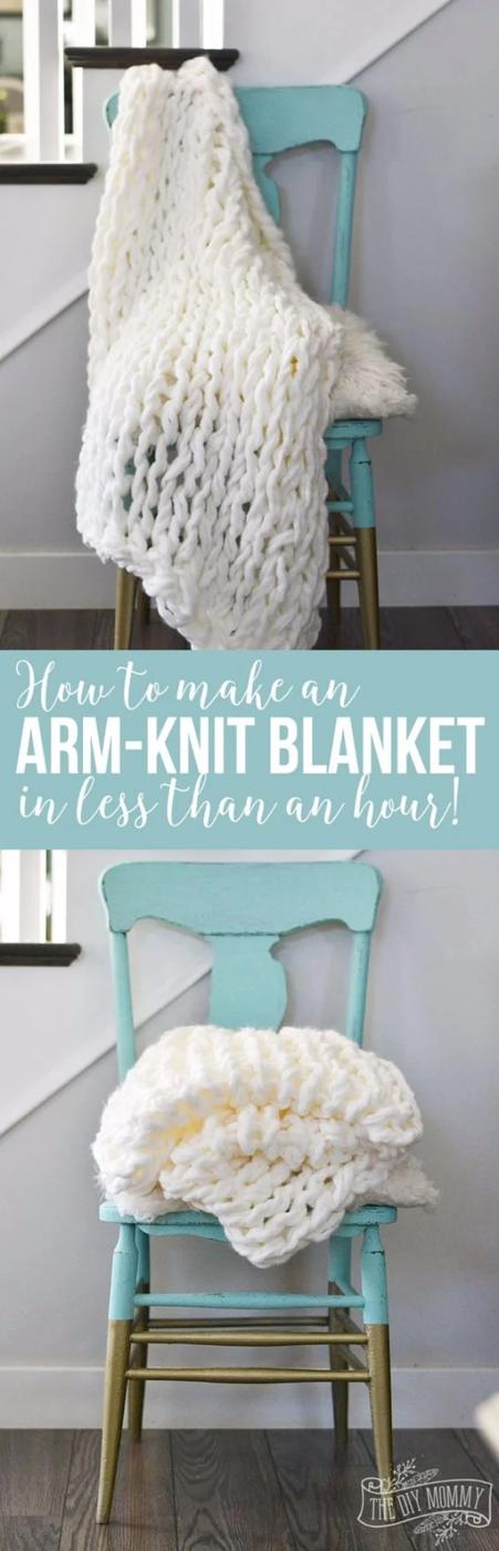 A chunky blanket arm knit in under an hour for the fastest handmade throw possible to gift for the whole family