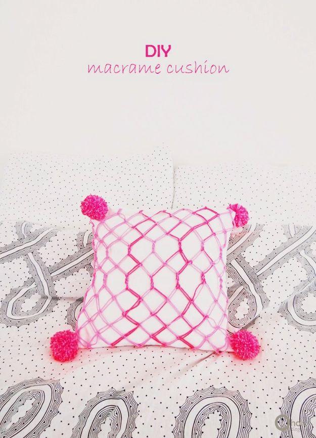 DIY Macrame Cushion, a budget friendly way to try a new fiber craft and a charming handmade gift idea