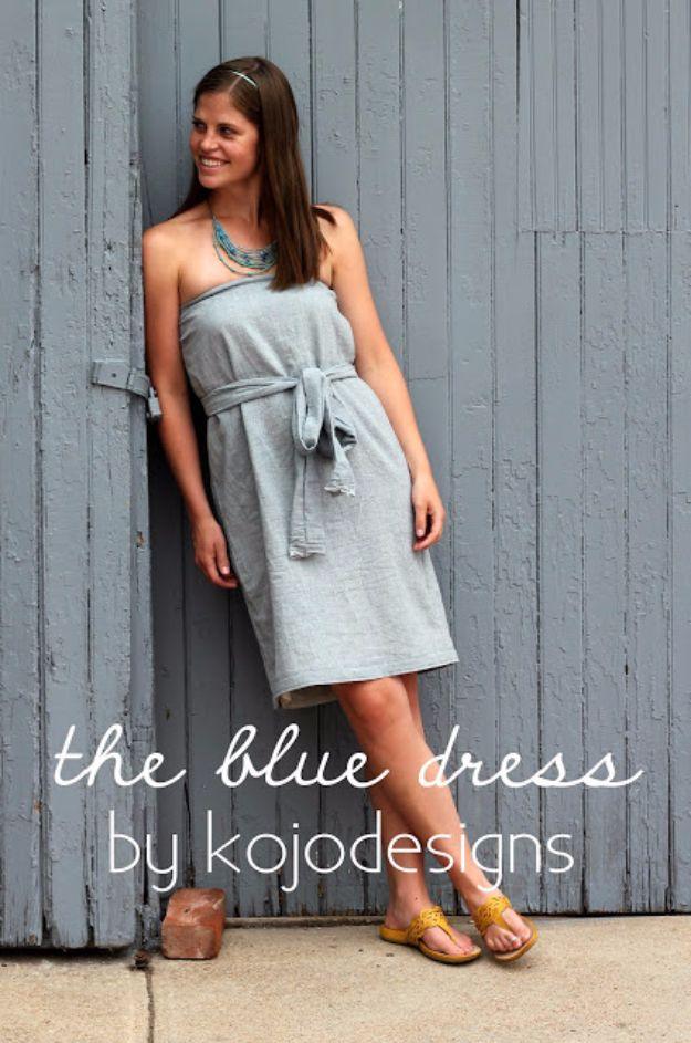DIY Dresses to Sew for Summer - Strapless Blue Dress - Best Free Patterns For Dress Ideas - Easy and Cheap Clothes to Make for Women and Teens - Step by Step Sewing Projects - Shor