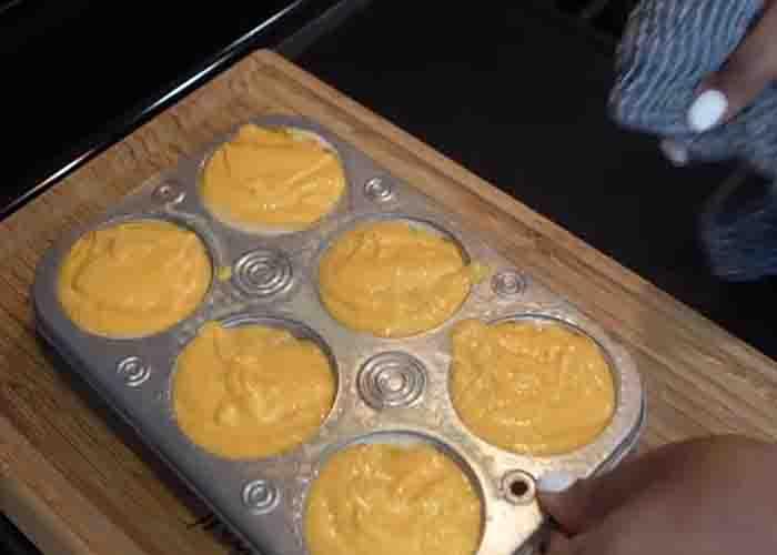 Baking the potato cornbread muffins