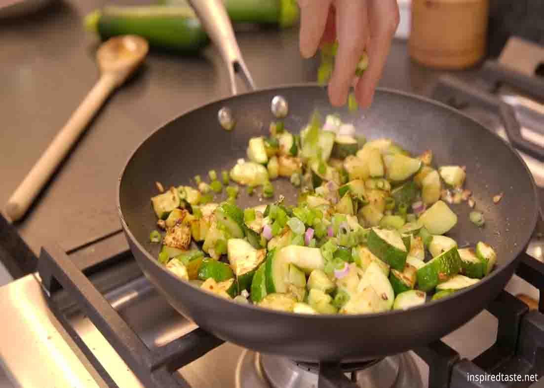 Sauteeing the garlic butter zucchini