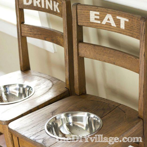 DIY Pet Bowls And Feeding Stations - DIY Dog Bowl Chairs - Easy Ideas for Serving Dog and Cat Food, Ways to Raise and Store Bowls - Organize Your Dog Food and Water Bowl With These