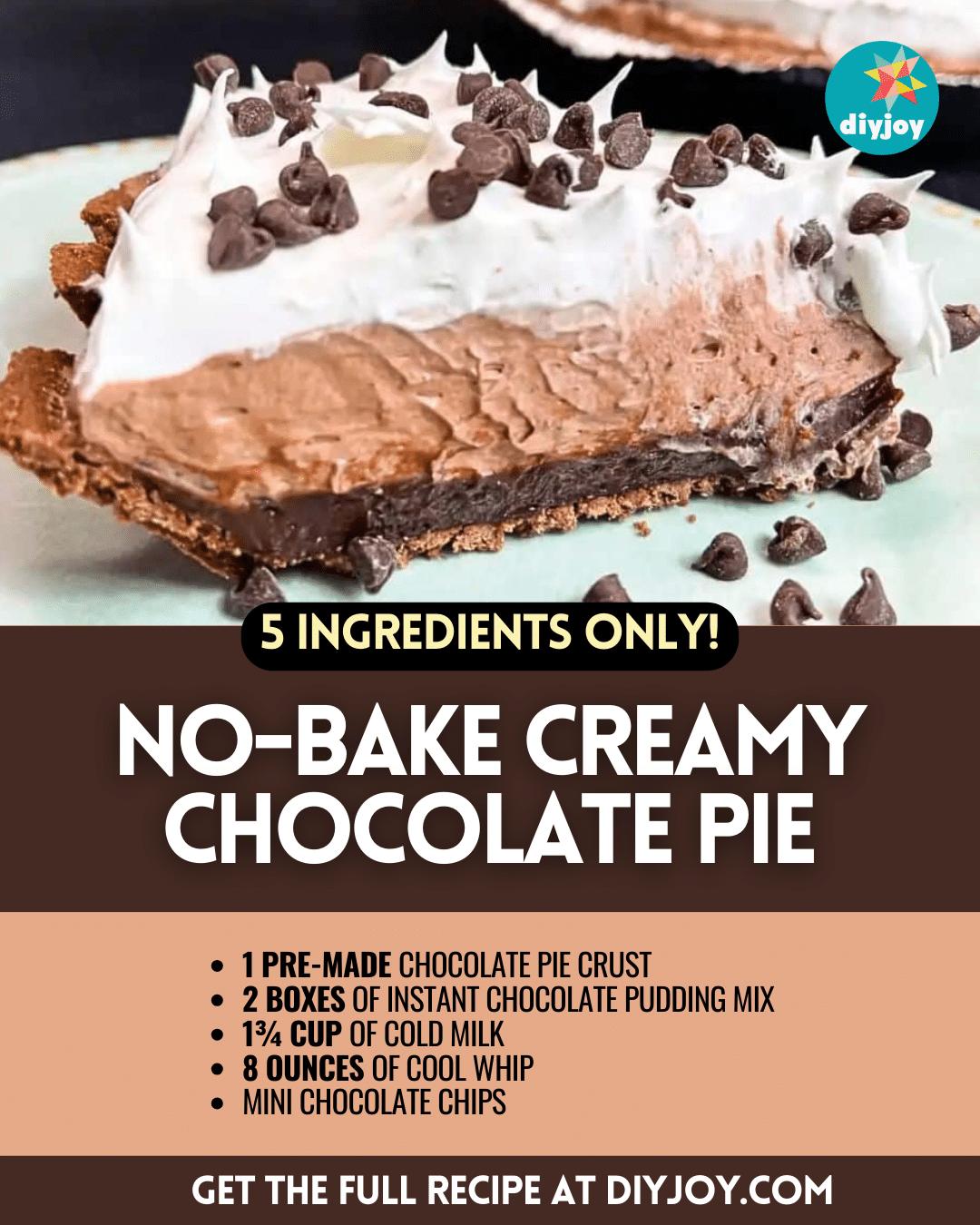 Easy No-Bake 5-Ingredient Creamy Chocolate Pie Recipe