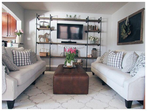 DIY Industrial Entertainment Center, quick enough to finish before nap time and a detail guests always ask about