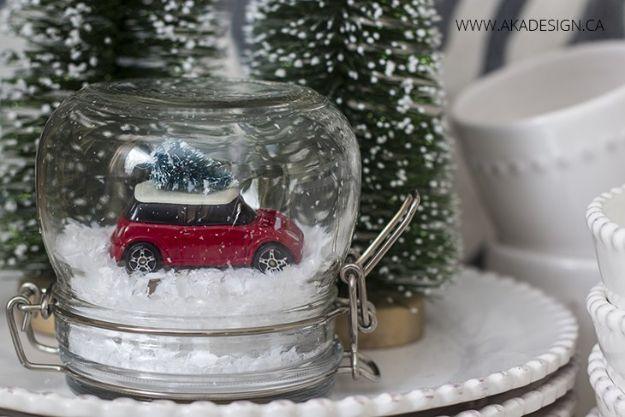 DIY Snow Globe Ideas - DIY Mini Cooper Dinky Car Christmas Tree Snow Globe - Easy Ideas To Make Snow Globes With Kids - Mason Jar, Picture, Ornament, Waterless Christmas Crafts - C
