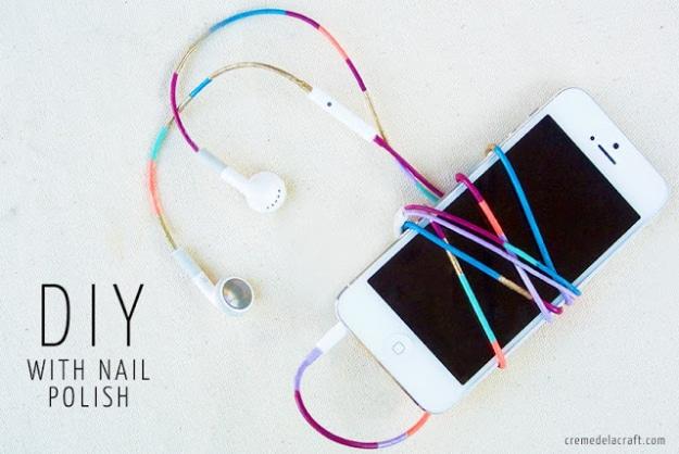 DIY Nail Polish Crafts - DIY Colored Headphones - Easy and Cheap Craft Ideas for Girls, Teens, Tweens and Adults | Fun and Cool DIY Projects You Can Make With Fingernail Polish - D