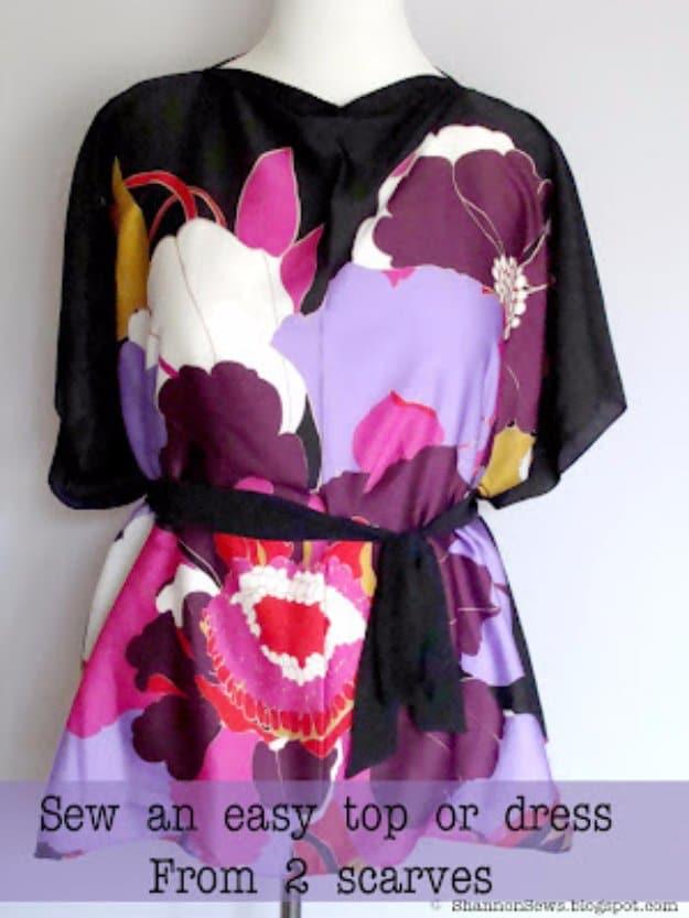 Dress From Two Scarves Tutorial, a stylish handmade addition to any wardrobe and a beginner friendly sewing pattern idea