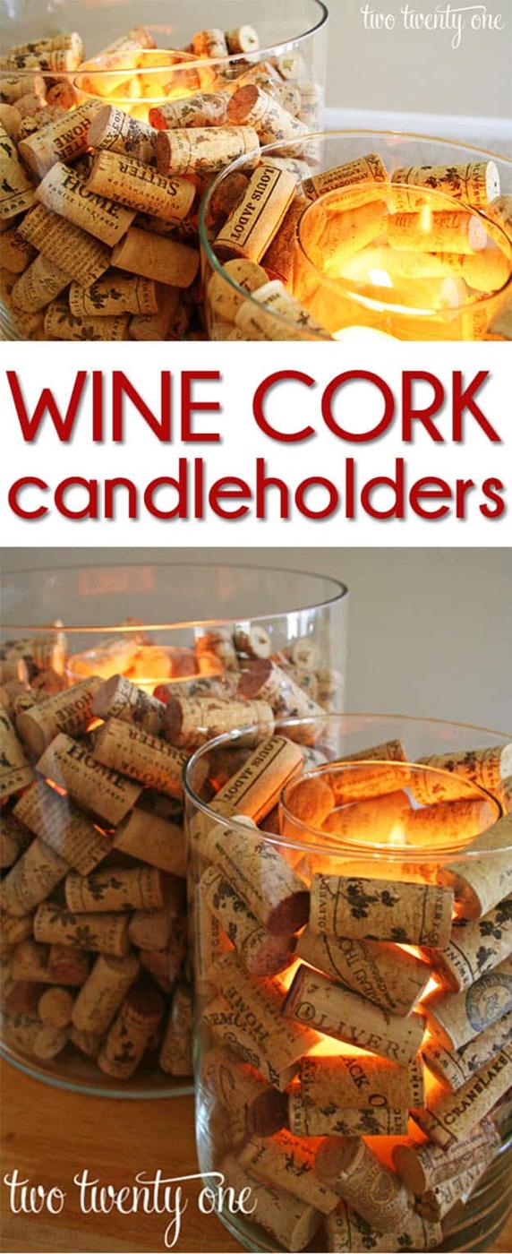 Easy Wine Cork DIY Candle Ideas - DIY Wine Cork Candle Holder - DIY Projects & Crafts by Sueeye #crafts