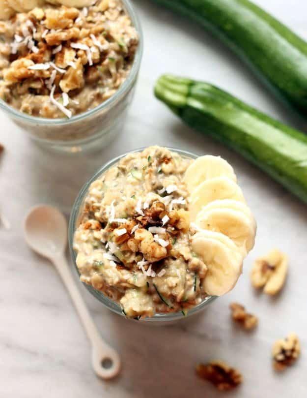Overnight Oats Recipes - Banana Zucchini Overnight Oats - Easy Breakfast Recipe Idea - Healthy Fruit to Add Blueberry, Banana, Strawberry and Pineapple, Apple Cinnamon - Brunch Ide