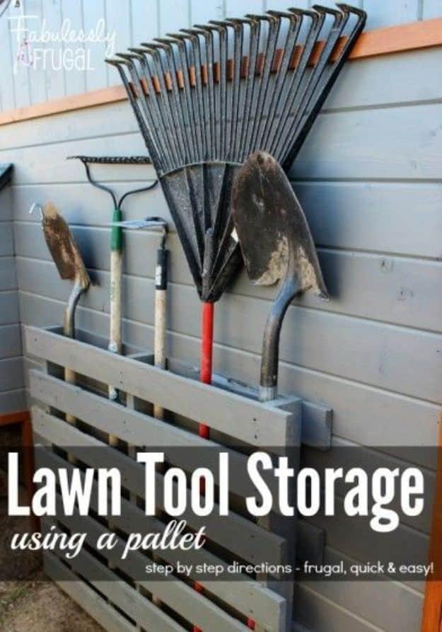 Store Lawn Tools With a Pallet, doable even on a tight timeline and something that looks far pricier than it was