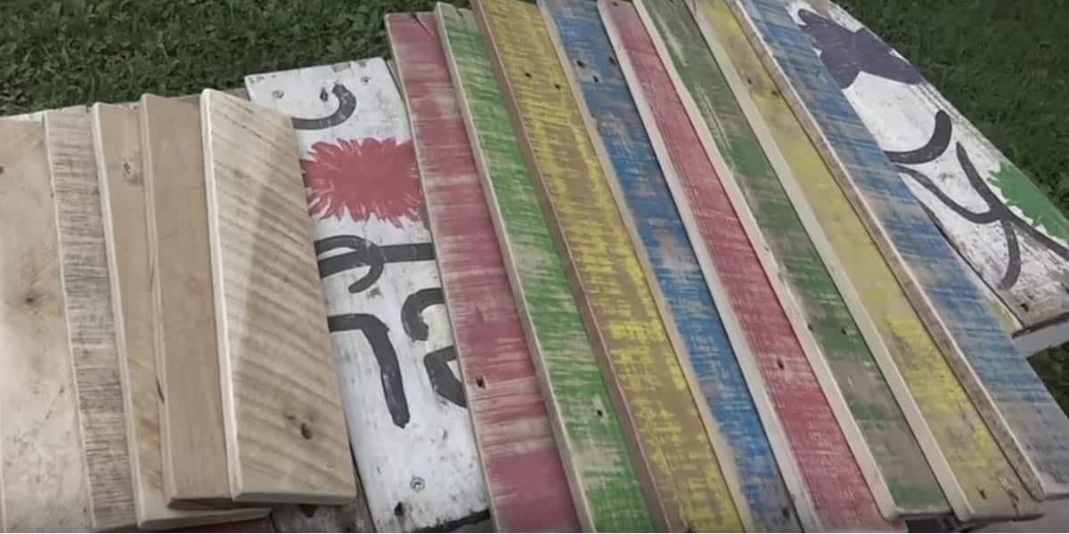 He Found This Colored Pallet Wood In Front of A Shut Down Pre-School And Created Magic!